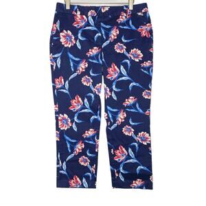 Lands' End Crop Capri Pant Blue Mid Rise Straight Leg Deep Sea Floral 10P NWT
